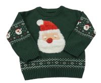 Tmavozeleno-bílý vzorovaný svetr se Santou George