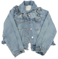 Světlemodrá riflová crop bunda s volánky Next