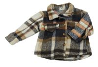 Tmavomodro-smetanovo-béžová kostkovaná košilová bunda Shein