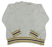 Bílo-hořčicový svetr s volánkem 