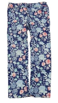 Tmavomodro-světlemodro-růžové květované skinny rifle Dopodopo