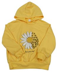 Žlutá mikina s květem a kapucí Shein