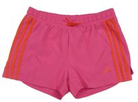 Fuchsiovo-červené sportovní kraťasy s pruhy Adidas