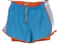 Dámské modro-oranžovo-bílé běžecké funkční dvojité kraťasy Nike