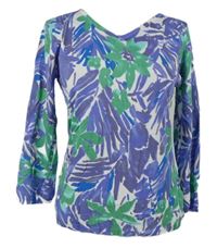 Dámský fialovo-zeleno-bílý květovaný lehký svetr 