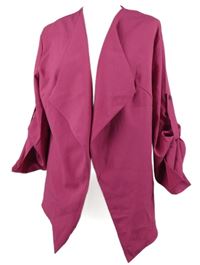 Dámský tmavorůžový cardigán s rolovacími rukávy Shein 