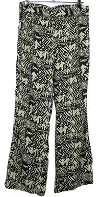 Dámské černo-béžové vzorované volné kalhoty 