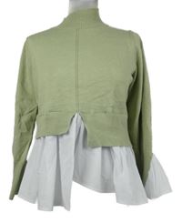 Dámský světlezelený peplum svetr s bílou halenkovou vsadkou Nwe Look