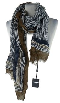 Nové - Dámská hnědo-tmavomodrá puntíkovaná šála Gutterridge 