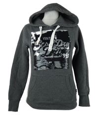 Dámská tmavošedá mikina s logem z flitrů a kapucí Superdry 