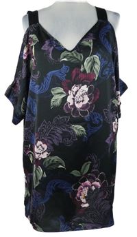 Dámská černá květovaná saténová tunika s volnými rameny Soon 