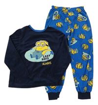 Tmavomodro-modré sametové pyžamo s Mimoni Primark