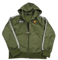 Khaki-šedá sportovní propínací mikina s logem a kapucí Ellesse