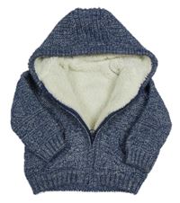 Tmavomodrý melírovaný zateplený propínací svetr s kapucí Mothercare