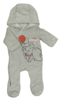 Světlešedá sametová zateplená kombinéza s Dumbem a kapucí Disney