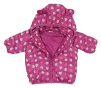 Růžová šusťáková zimní bunda se srdíčky a kapucí Benetton