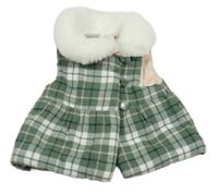 Zeleno-bílá kostkovaná flanelová zateplená vesta 