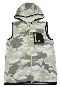 Bílo-šedá army propínací vesta s kapsou a kapucí F&F