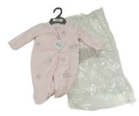 Nové - Světlerůžový sametový overal s obrázky Nursery time