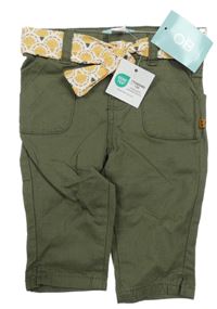 Nové - Khaki plátěné kalhoty s páskem Obaibi