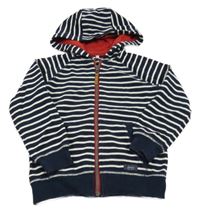 Tmavomodro-bílá pruhovaná propínací mikina s kapucí Joules