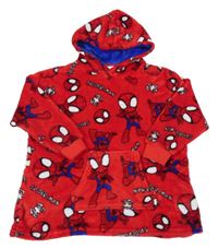 Červená chlupatá oversize mikina se Spidermanem a kapucí Marvel