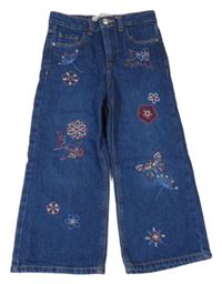 Modré široké rifle s výšivkami Denim Co.