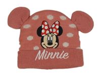 Růžová puntíkovaná pletená čepice s Minnie a oušky 