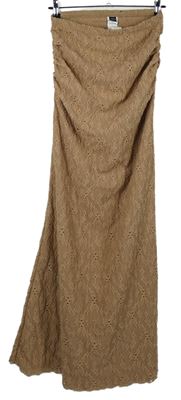 Dámské hnědé vyšívané nařasené dlouhé šaty Shein