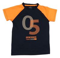 Neonově oranžovo-tmavomodré sportovní tričko s číslem Topolino