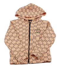 Lososovo-černá vzorovaná propínací mikina s kapucí Gucci 