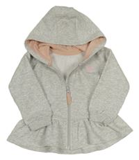 Světlešedá melírovaná propínací mikina se srdcem a kapucí Matalan
