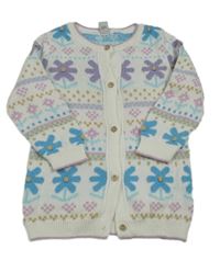 Bílo-lila vzorovaný propínací svetr Tu