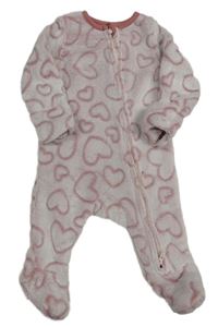 Růžovo-bílý chlupatý overal se srdíčky Tu