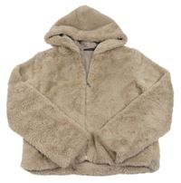 Béžová kožešinová podšitá crop bunda s kapucí Select