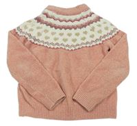 Růžovo-smetanový žinylkový svetr se srdíčky a vzorem C&A