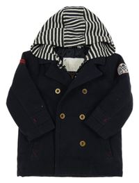 Tmavomodrý flaušový zateplený kabát s kapucí Vertbaudet