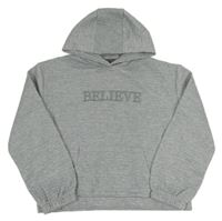 Šedá melírovaná kostkovaná/prošívaná crop mikina s nápisem a kapsou a kapucí PRIMARK