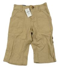 Nové - Hnědé lněné rolovací kalhoty GAP