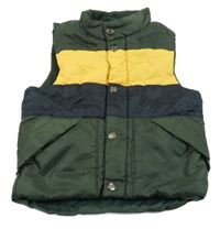 Tmavozeleno-žluto-tmavomodrá šusťáková zateplená vesta Lupilu