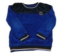 Safírovo-tmavomodrá žebrovaná sametová mikina s nášivkou Europe Kids