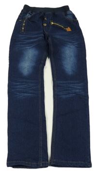 Tmavomodré rifle se zipem a úpletovým pasem