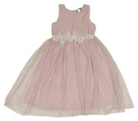 Světlerůžové tylové třpytivé šaty s květy Bonprix