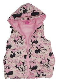 Světlerůžová šusťáková zateplená vesta s Minnie a kapucí Disney