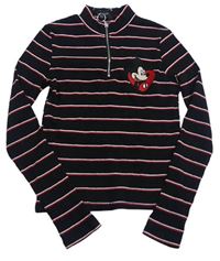 Černo-bílo-červené pruhované žebrované crop triko s Mickeym Disney
