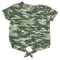 Khaki army crop tričko s nápisem a uzlem Primark
