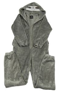 Šedá plyšová kombinéza s kapucí 