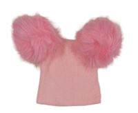 Růžová pletená čepice s bambulí 