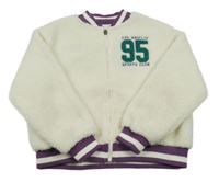 Bílá huňatá bunda s číslem a pruhy Primark 