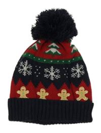 Tmavomodro-červená vzorovaná čepice s perníčky Primark 